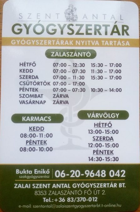 Gyógyszertár nyitvatartás