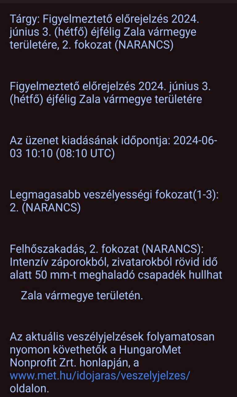Narancs riasztás időjárásra